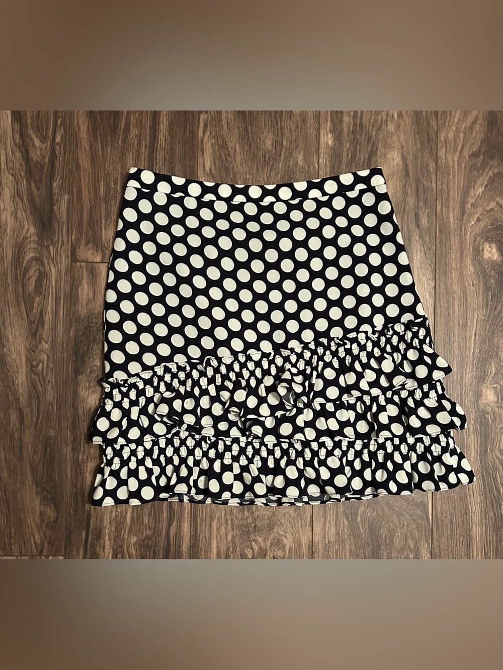 J. Crew Black and White Polka Dot Ruffle Mini Skirt